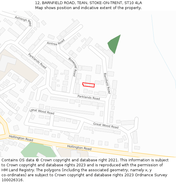 12, BARNFIELD ROAD, TEAN, STOKE-ON-TRENT, ST10 4LA: Location map and indicative extent of plot