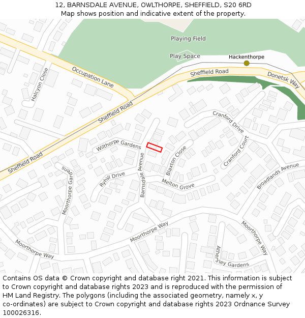 12, BARNSDALE AVENUE, OWLTHORPE, SHEFFIELD, S20 6RD: Location map and indicative extent of plot