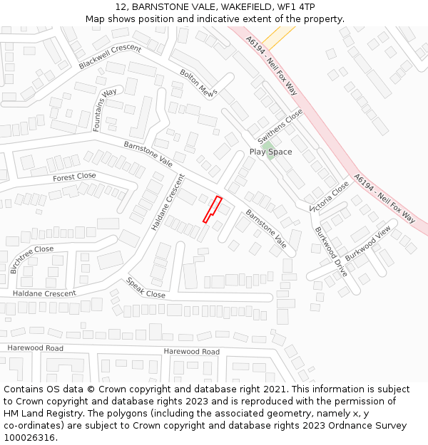 12, BARNSTONE VALE, WAKEFIELD, WF1 4TP: Location map and indicative extent of plot