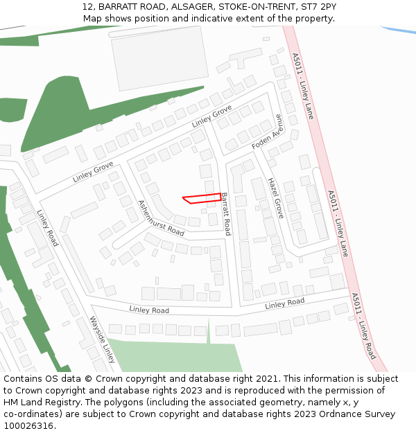 12, BARRATT ROAD, ALSAGER, STOKE-ON-TRENT, ST7 2PY: Location map and indicative extent of plot