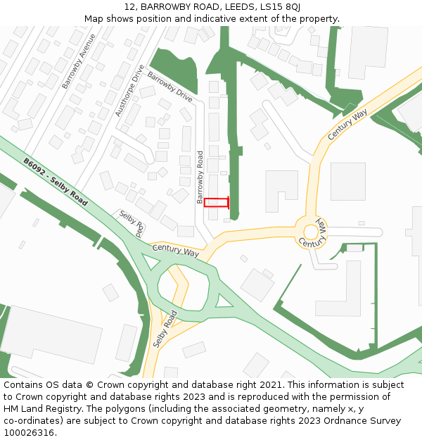 12, BARROWBY ROAD, LEEDS, LS15 8QJ: Location map and indicative extent of plot