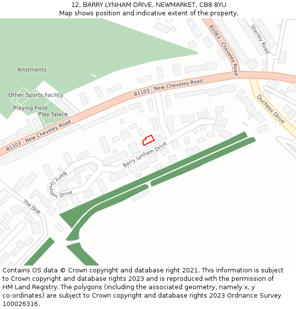 12, BARRY LYNHAM DRIVE, NEWMARKET, CB8 8YU: Location map and indicative extent of plot