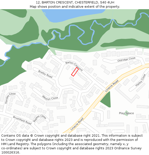 12, BARTON CRESCENT, CHESTERFIELD, S40 4UH: Location map and indicative extent of plot