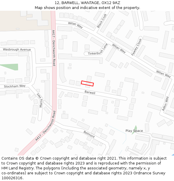 12, BARWELL, WANTAGE, OX12 9AZ: Location map and indicative extent of plot