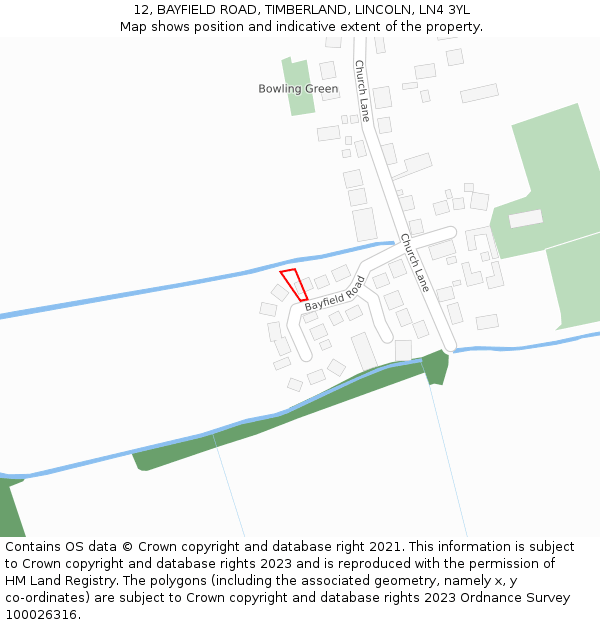 12, BAYFIELD ROAD, TIMBERLAND, LINCOLN, LN4 3YL: Location map and indicative extent of plot