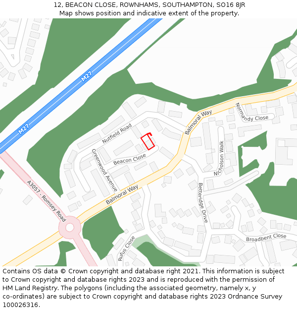 12, BEACON CLOSE, ROWNHAMS, SOUTHAMPTON, SO16 8JR: Location map and indicative extent of plot