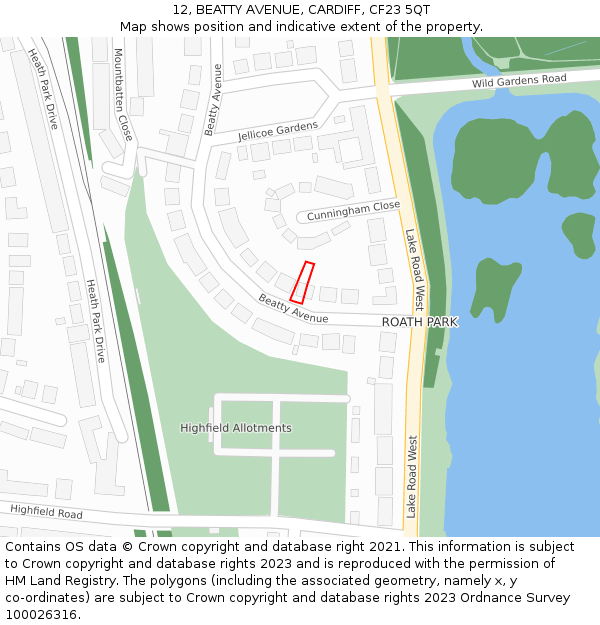 12, BEATTY AVENUE, CARDIFF, CF23 5QT: Location map and indicative extent of plot