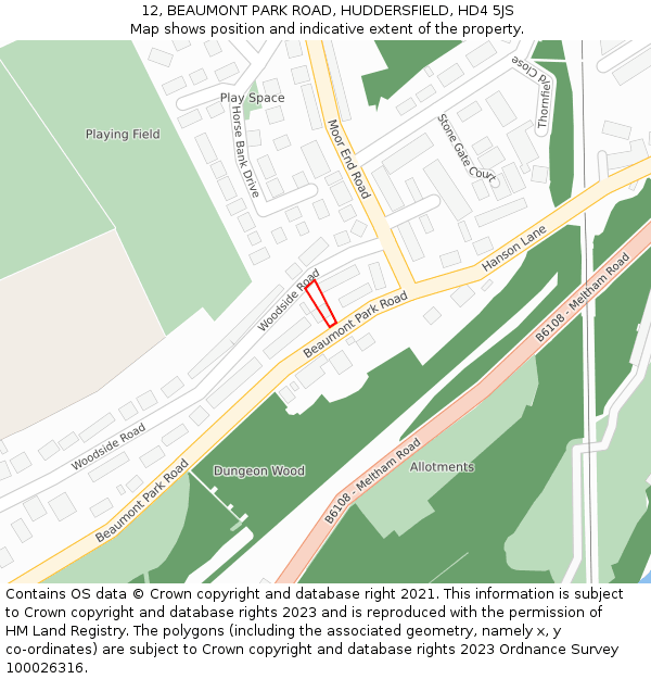 12, BEAUMONT PARK ROAD, HUDDERSFIELD, HD4 5JS: Location map and indicative extent of plot