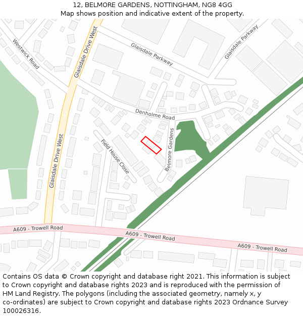 12, BELMORE GARDENS, NOTTINGHAM, NG8 4GG: Location map and indicative extent of plot