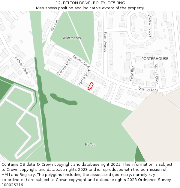 12, BELTON DRIVE, RIPLEY, DE5 3NG: Location map and indicative extent of plot