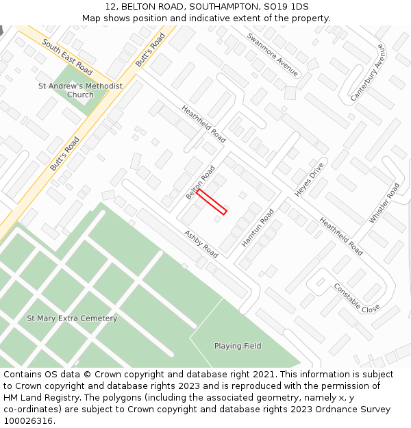 12, BELTON ROAD, SOUTHAMPTON, SO19 1DS: Location map and indicative extent of plot