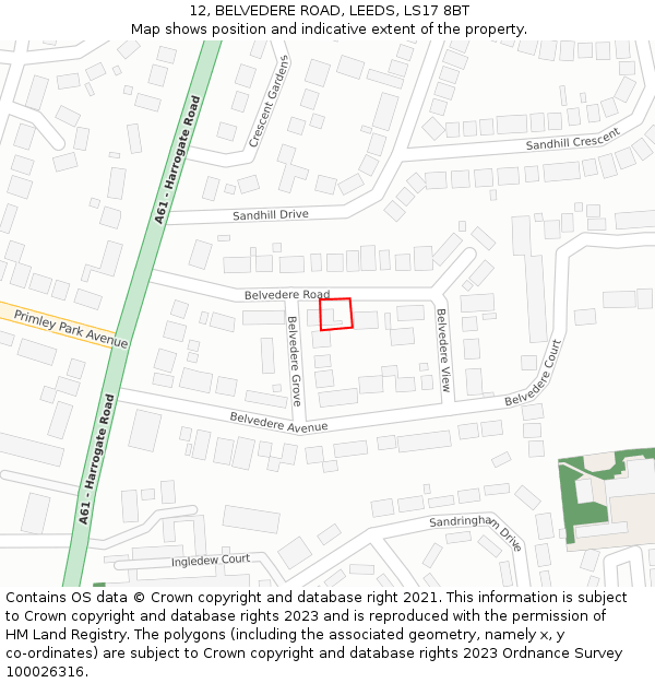 12, BELVEDERE ROAD, LEEDS, LS17 8BT: Location map and indicative extent of plot