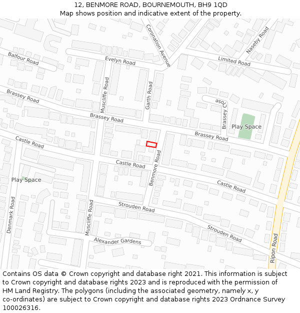 12, BENMORE ROAD, BOURNEMOUTH, BH9 1QD: Location map and indicative extent of plot