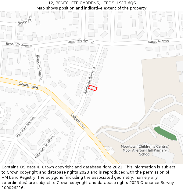 12, BENTCLIFFE GARDENS, LEEDS, LS17 6QS: Location map and indicative extent of plot