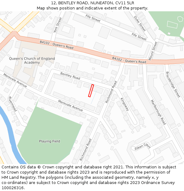 12, BENTLEY ROAD, NUNEATON, CV11 5LR: Location map and indicative extent of plot