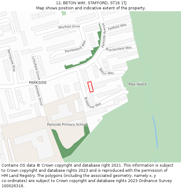 12, BETON WAY, STAFFORD, ST16 1TJ: Location map and indicative extent of plot