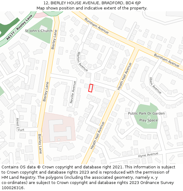 12, BIERLEY HOUSE AVENUE, BRADFORD, BD4 6JP: Location map and indicative extent of plot