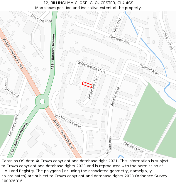 12, BILLINGHAM CLOSE, GLOUCESTER, GL4 4SS: Location map and indicative extent of plot