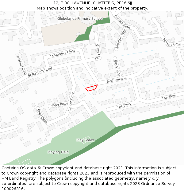 12, BIRCH AVENUE, CHATTERIS, PE16 6JJ: Location map and indicative extent of plot