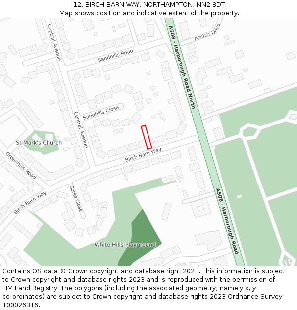 12, BIRCH BARN WAY, NORTHAMPTON, NN2 8DT: Location map and indicative extent of plot