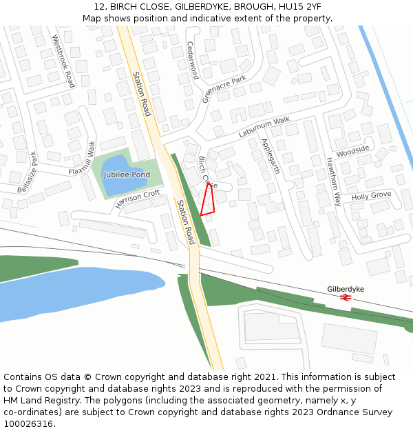 12, BIRCH CLOSE, GILBERDYKE, BROUGH, HU15 2YF: Location map and indicative extent of plot