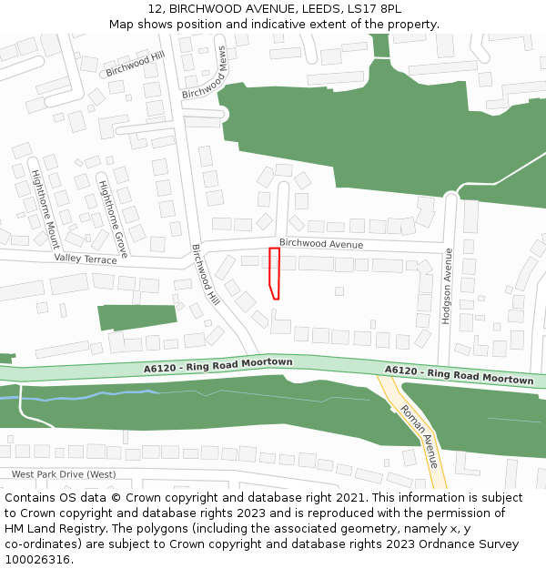 12, BIRCHWOOD AVENUE, LEEDS, LS17 8PL: Location map and indicative extent of plot