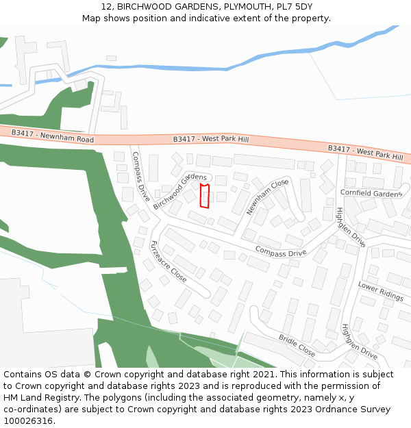 12, BIRCHWOOD GARDENS, PLYMOUTH, PL7 5DY: Location map and indicative extent of plot