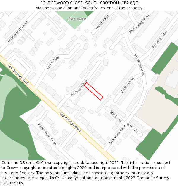 12, BIRDWOOD CLOSE, SOUTH CROYDON, CR2 8QG: Location map and indicative extent of plot