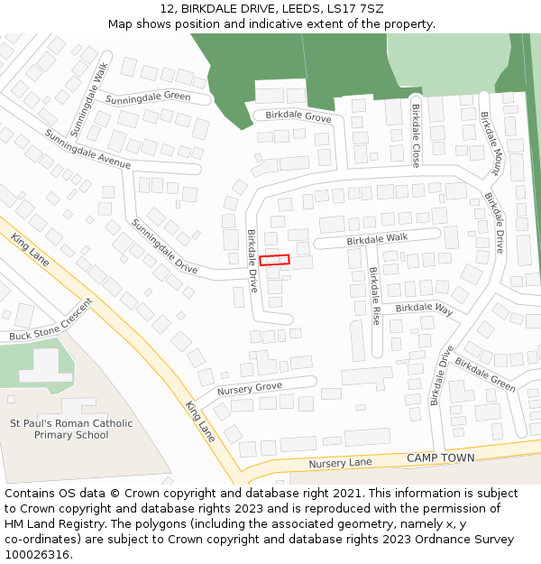 12, BIRKDALE DRIVE, LEEDS, LS17 7SZ: Location map and indicative extent of plot