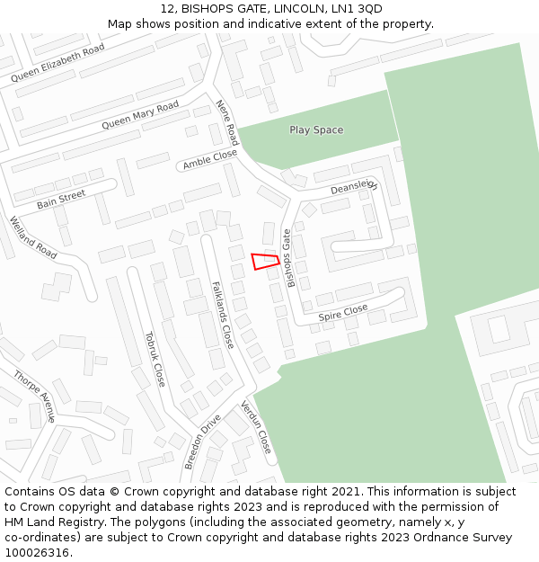 12, BISHOPS GATE, LINCOLN, LN1 3QD: Location map and indicative extent of plot