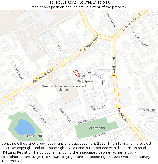 12, BOLLE ROAD, LOUTH, LN11 0GR: Location map and indicative extent of plot
