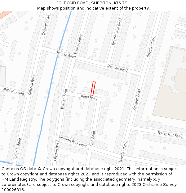 12, BOND ROAD, SURBITON, KT6 7SH: Location map and indicative extent of plot