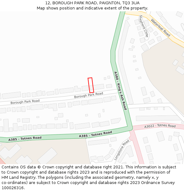12, BOROUGH PARK ROAD, PAIGNTON, TQ3 3UA: Location map and indicative extent of plot