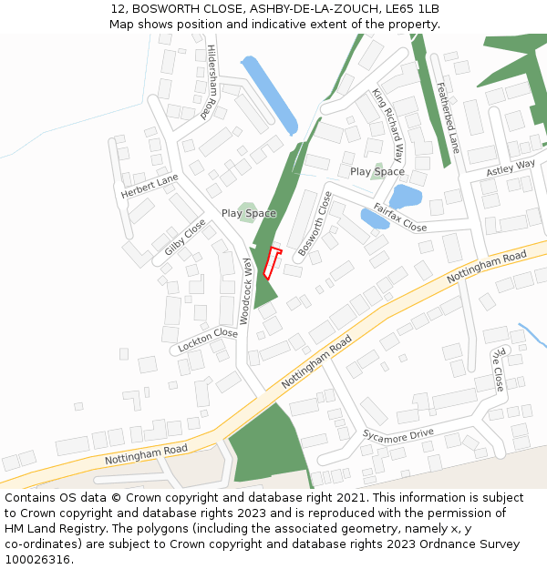 12, BOSWORTH CLOSE, ASHBY-DE-LA-ZOUCH, LE65 1LB: Location map and indicative extent of plot