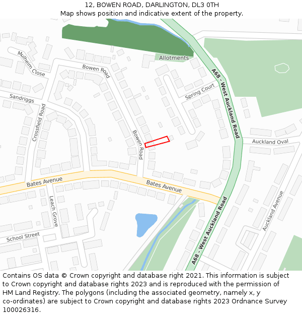 12, BOWEN ROAD, DARLINGTON, DL3 0TH: Location map and indicative extent of plot