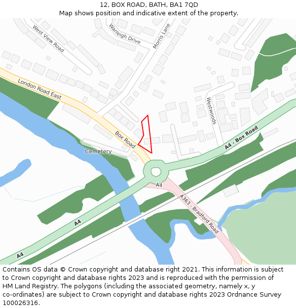 12, BOX ROAD, BATH, BA1 7QD: Location map and indicative extent of plot