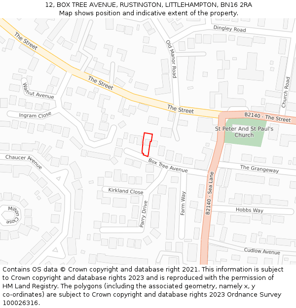 12, BOX TREE AVENUE, RUSTINGTON, LITTLEHAMPTON, BN16 2RA: Location map and indicative extent of plot