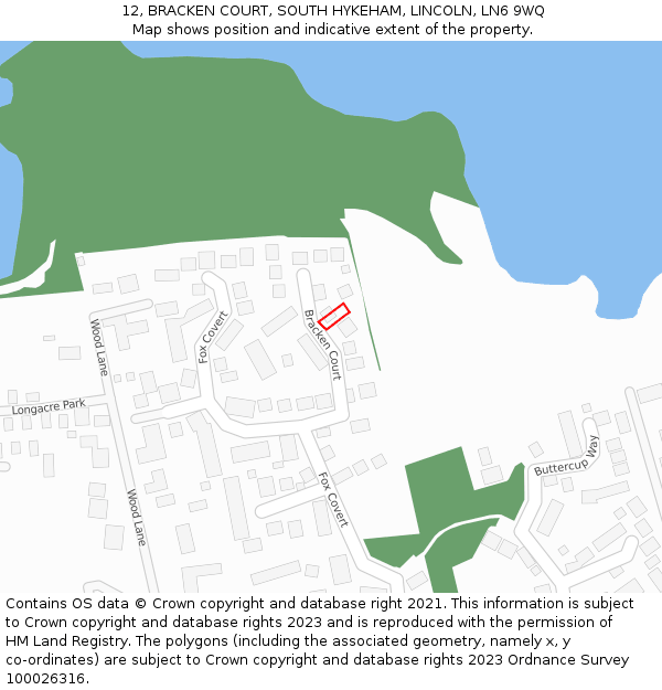 12, BRACKEN COURT, SOUTH HYKEHAM, LINCOLN, LN6 9WQ: Location map and indicative extent of plot