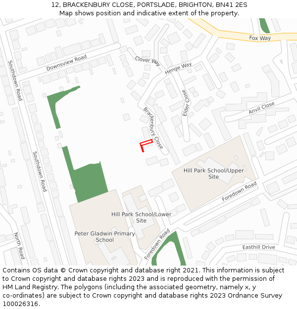 12, BRACKENBURY CLOSE, PORTSLADE, BRIGHTON, BN41 2ES: Location map and indicative extent of plot