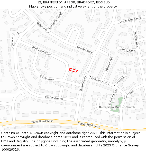 12, BRAFFERTON ARBOR, BRADFORD, BD6 3LD: Location map and indicative extent of plot