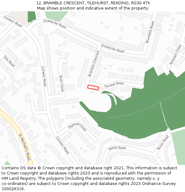 12, BRAMBLE CRESCENT, TILEHURST, READING, RG30 4TX: Location map and indicative extent of plot