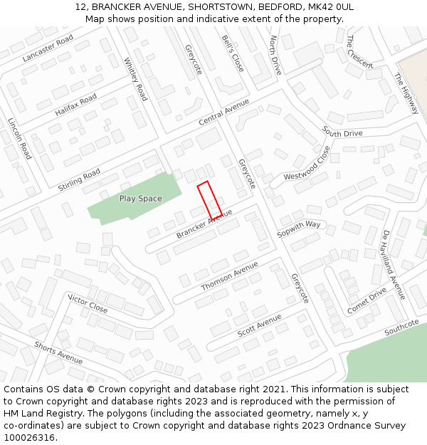 12, BRANCKER AVENUE, SHORTSTOWN, BEDFORD, MK42 0UL: Location map and indicative extent of plot