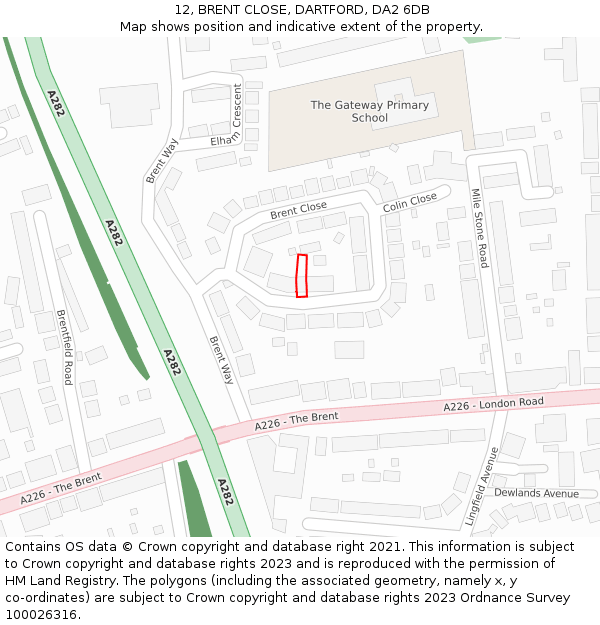 12, BRENT CLOSE, DARTFORD, DA2 6DB: Location map and indicative extent of plot