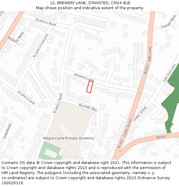 12, BREWERY LANE, STANSTED, CM24 8LB: Location map and indicative extent of plot