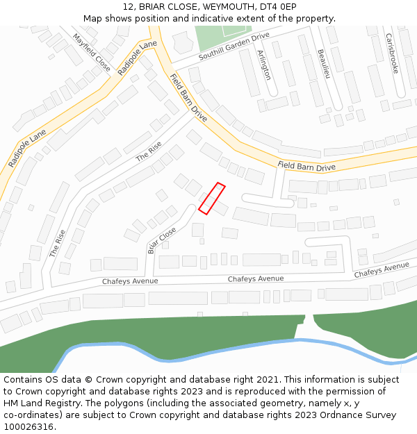 12, BRIAR CLOSE, WEYMOUTH, DT4 0EP: Location map and indicative extent of plot
