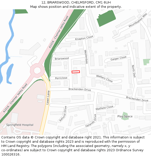 12, BRIARSWOOD, CHELMSFORD, CM1 6UH: Location map and indicative extent of plot
