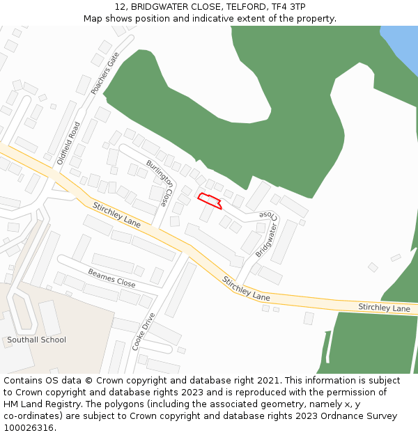 12, BRIDGWATER CLOSE, TELFORD, TF4 3TP: Location map and indicative extent of plot
