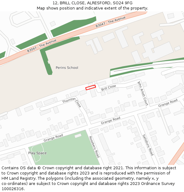 12, BRILL CLOSE, ALRESFORD, SO24 9FG: Location map and indicative extent of plot