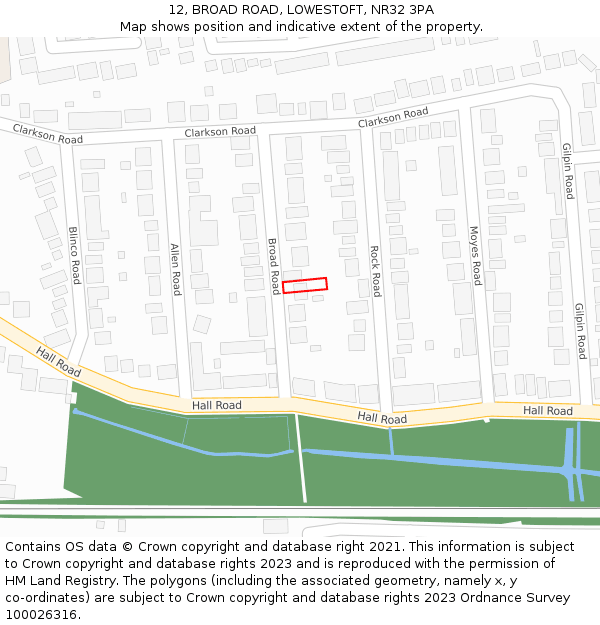 12, BROAD ROAD, LOWESTOFT, NR32 3PA: Location map and indicative extent of plot