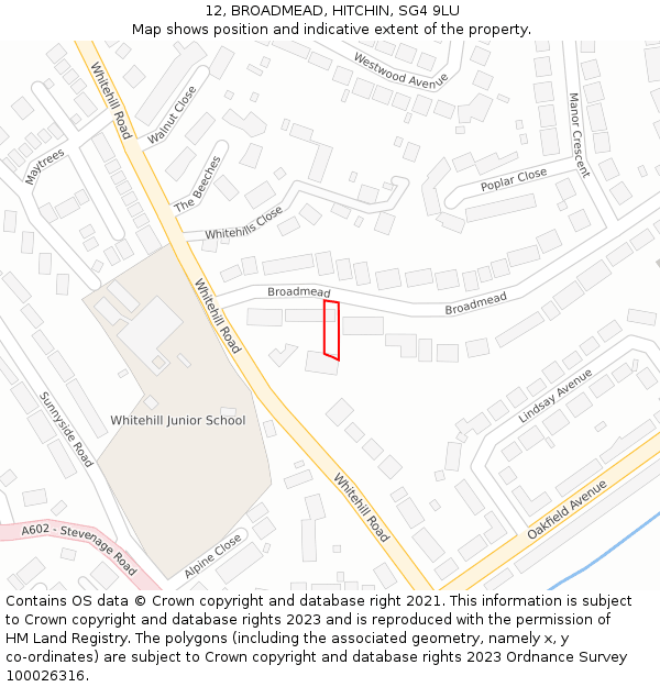12, BROADMEAD, HITCHIN, SG4 9LU: Location map and indicative extent of plot